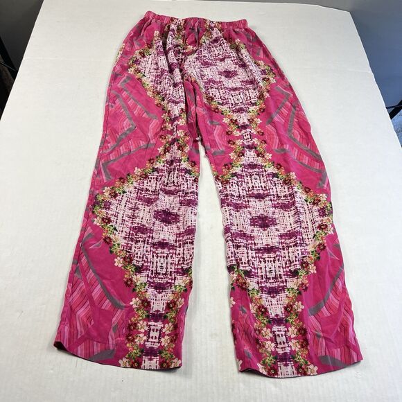 Moda Baronessa Silk Boho Pink Floral Straight Leg Lounge Pants XS Vibrant Resort - Picture 1 of 12